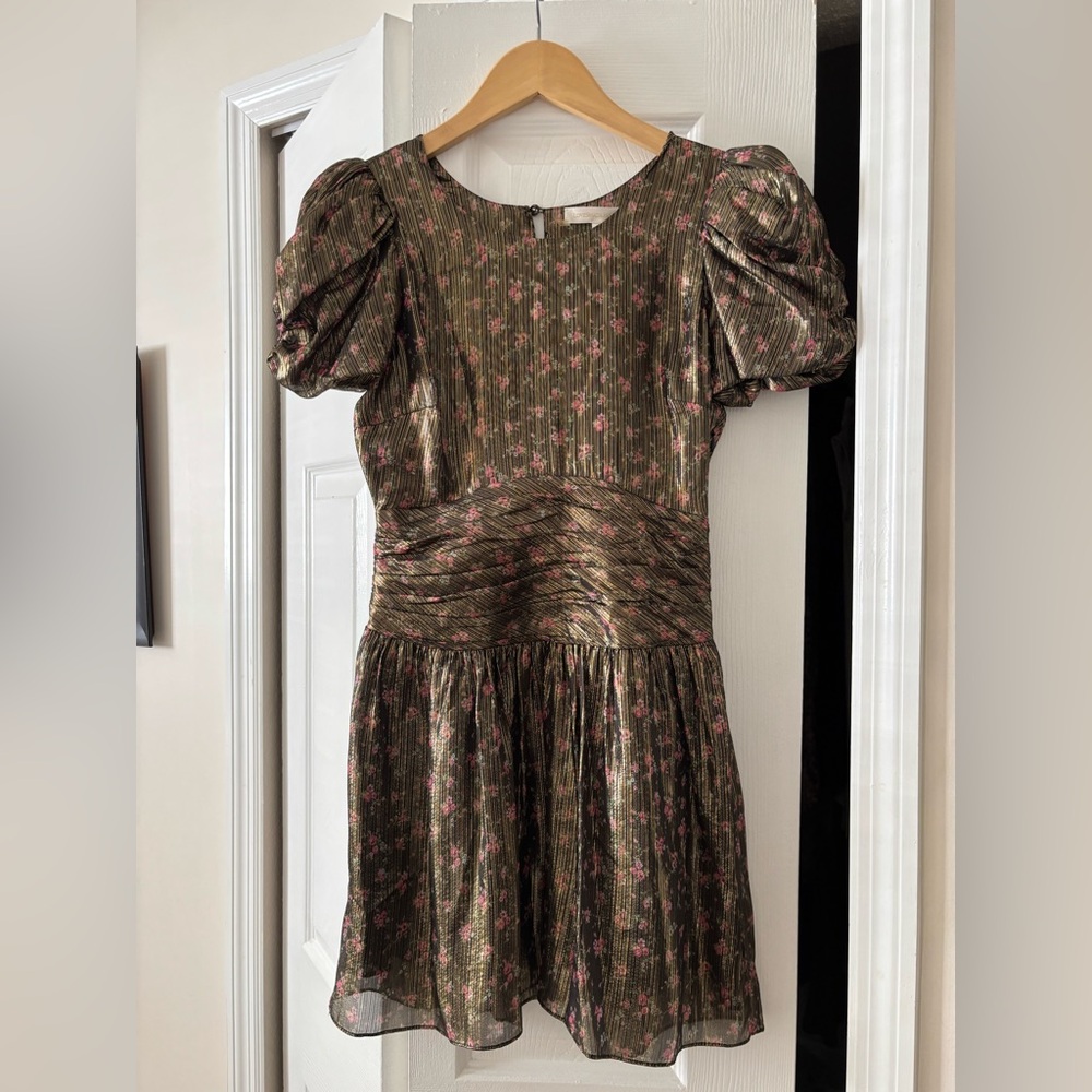 LoveShackFancy Gold Floral Stripe Dress